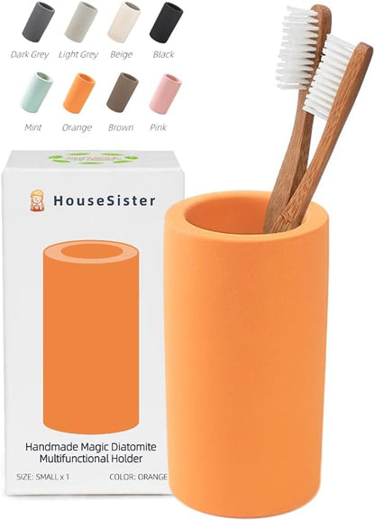 Fast-Drying Diatomite Toothbrush Holder - Bathroom Countertop Organizer Stand for Toothpaste, Makeup Brushes, Razors & Accessories (Orange)