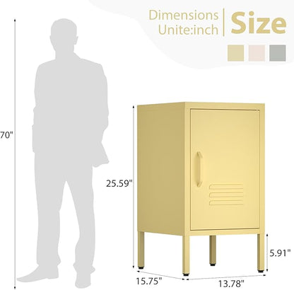 Locker Nightstand,Metal Nightstand with Door, Modern End Side Table with Shelf,Steel Bedside Storage Cabinet for Living Room,Bedroom,Office,Yellow