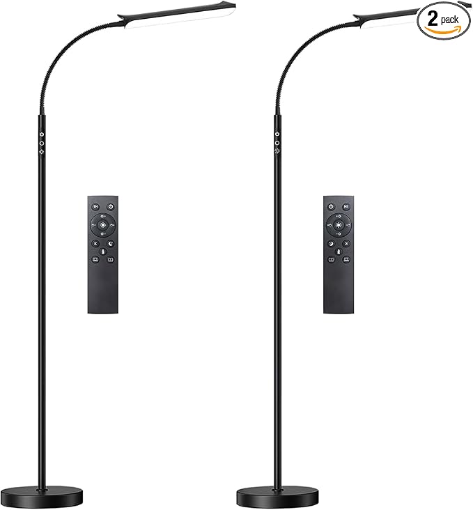 Dimmable LED Floor Lamp, Super Bright Reading Lamps Floor Standing lamp with Remote & Touch Control, Stepless Dimming & 2700K-6500K Color Temperature, for Living Room Bedroom Office, 2 Pack