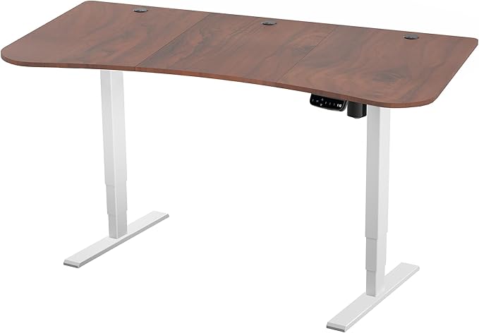 VIVO Electric 63 x 32 in Standing Desk, Memory Height Adjustment, 176 lb Frame Support, 2E Series, Dark Walnut Top White Frame, DESK-KIT-2EWD