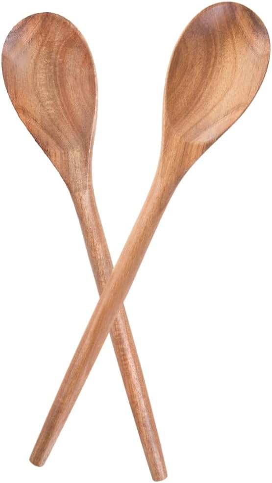 MornHalo 2PCS Acacia Wooden Spoons For Cooking-14 Inch Smooth Finish Cooking Spoons-Comfortable Grip Wood Spoons for Cooking - Non-Stick Cooking Utensils (Cooking Spoons 2pcs)