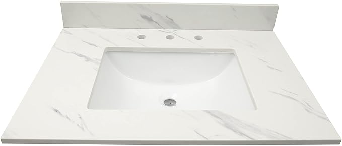 MSI Calacatta Lumas Vanity Top with Under Mount Rectangle Ceramic Sinks, Engineered Marble Stone, 4" CC Faucet Holes, 31"X22"