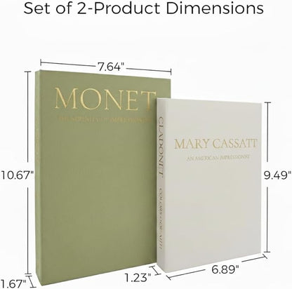 Premium Linen Faux Book Box Set of 2: Aesthetic Book Safe with Hidden Storage for Living Room Console Table & Bookshelf Decor, Home Organizer, Green & Beige, Tallest 10.67in