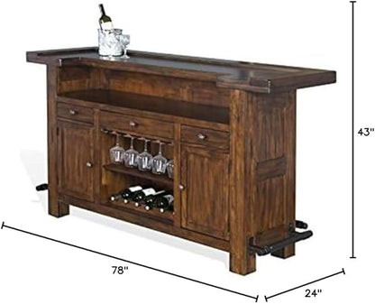 Sunny Designs Tuscany 78" Farmhouse Wood Bar Unit in Medium Brown