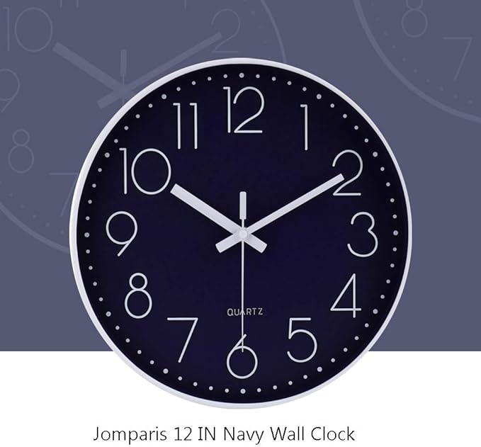 jomparis 12 Inch Silent Non-Ticking Battery Operated Quality Quartz Round Wall Clock Navy Blue Color Modern Decor Clock for Home Office Bedroom Classroom