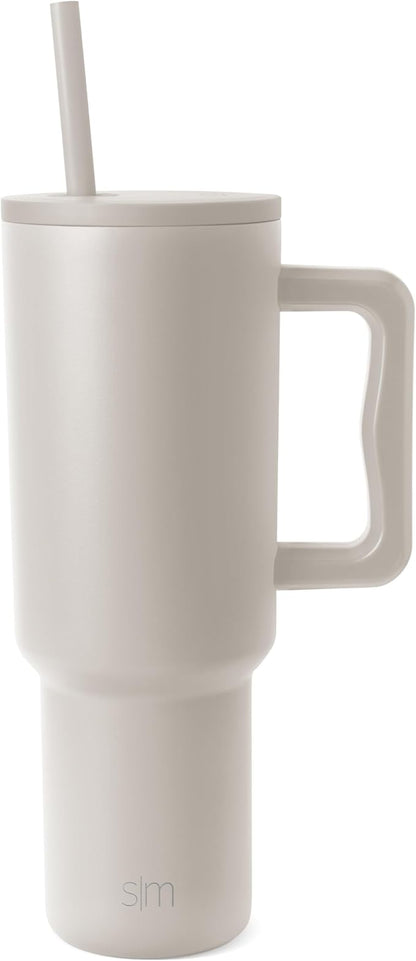 Simple Modern 40 oz Trek Tumbler with Handle and Straw Lid | Cup Holder Friendly Insulated Stainless Steel Travel Mug | Almond Birch