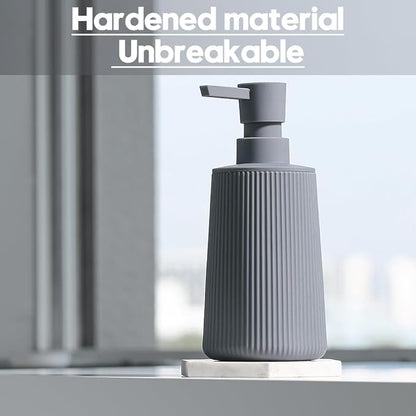 Small Soap Dispenser for Bathroom and Kitchen, Modern Farmhouse Striped Style Plastic Hand Soap Dish Soap Dispenser with Pump Matte Gray