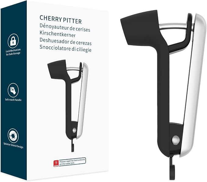 KITCHENDAO Cherry Pitter Tool, Larger Cross-Pitting Head, Sturdy Zinc Alloy Handle, Cherry Core Remover with Safety Lock, Dishwasher Safe