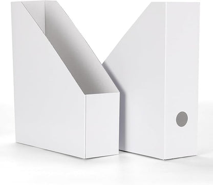 EXYGLO 12 Pack White Magazine File Holder, Cardboard Magazine Rack with Label, Foldable Storage Organizer Box for Book, Documents, 9.9x3.3x12 Inches