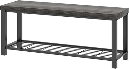 FOLUBAN Industrial Shoe Storage Bench for Entryway Hallway, Rustic Indoor Shoe Rack Bench Seat for Living Room Bedroom, 43.3 Inch Dark Gray