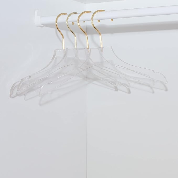 HomeCube USA Clear Acrylic Clothes Hanger with Gold Hooks – Heavy Duty Lucite Closet Organizer, Elegant & Sturdy for Shirts, Dresses, Coats, Suits & Boutique Use (5, Small 13")