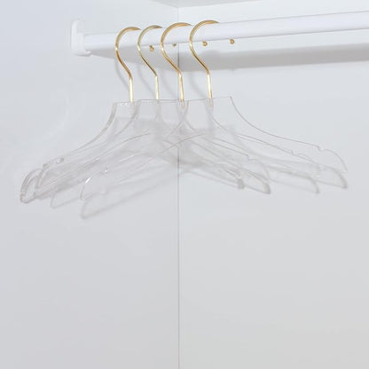 HomeCube USA Clear Acrylic Clothes Hanger with Gold Hooks – Heavy Duty Lucite Closet Organizer, Elegant & Sturdy for Shirts, Dresses, Coats, Suits & Boutique Use (20, Small 13")