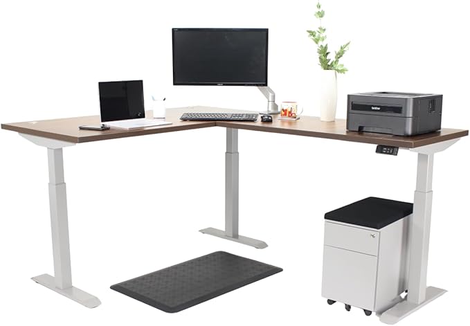 Lift It, Electric Height Adjustable 72"x30" L-Shape Desk and 48"x24" Return, Dual Motor and 4 Memory/USB Charging Digital Controller with Walnut Block Top and Silver Frame