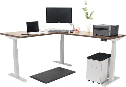 Lift It, Electric Height Adjustable 72"x30" L-Shape Desk and 48"x24" Return, Dual Motor and 4 Memory/USB Charging Digital Controller with Walnut Block Top and Silver Frame
