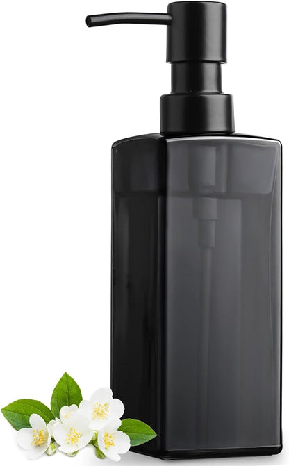 GMISUN Black Glass Soap Dispenser, Hand Soap Dispenser with Stainless Steel Pump for Bathroom, 12 fl oz/350ml Refillable Dish Dispensers for Kitchen, Modern Liquid Lotion Bottles for Countertop