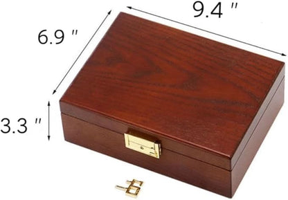 Bescott 2 Layer Solid Wooden Jewelry Box with Lock and Key for Women Men Vintage Velvet Wood Jewelry Organizer Storage for Earrings Rings Necklaces Bracelet Watch Mother’s Day Gift