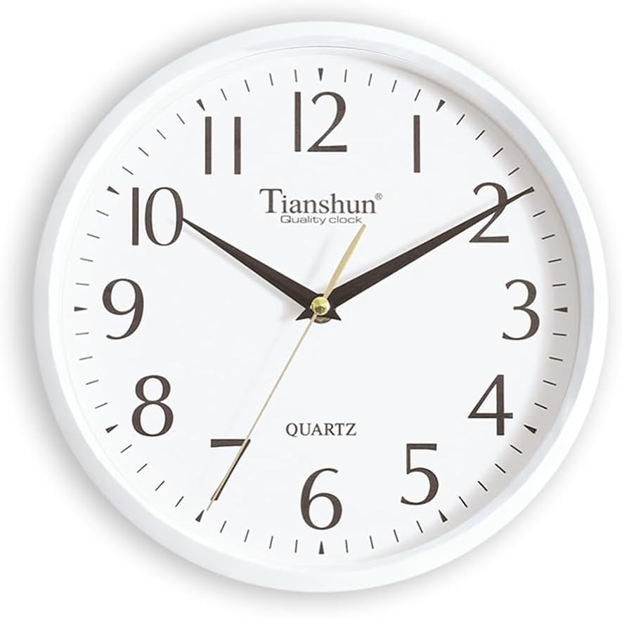 Wall Clock Silent Non-Ticking Battery Operated Small 10 Inch Modern Easy to Read for Living Room Bedroom Kitchen Office Decor (White)