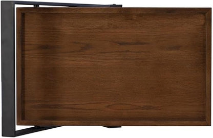 Linon Carley Dark Rustic Wood 2 Level Rolling Bar Cart with Metal Frame in Black