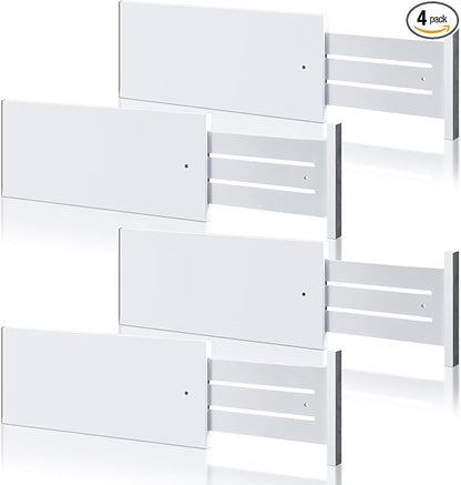 DoubleFill 4 Pcs Deep Bamboo Drawer Dividers, Deep Kitchen Dresser Drawer Organizer with Spring Loaded for Clothes, Adjustable Expandable from 15-22 Inch(6 Inch,White)