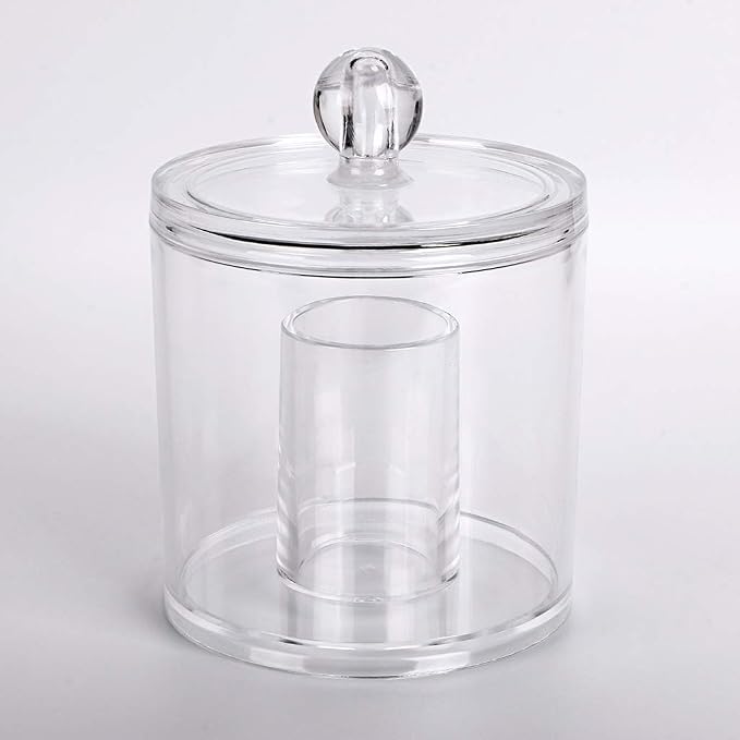 Hipiwe Cotton Ball and Swab Organizer with Lid Apothecary Acrylic Jar Makeup Qtip Organizer Bathroom Storage Canister Jar for Cotton Rounds Pads Q-tips Holder