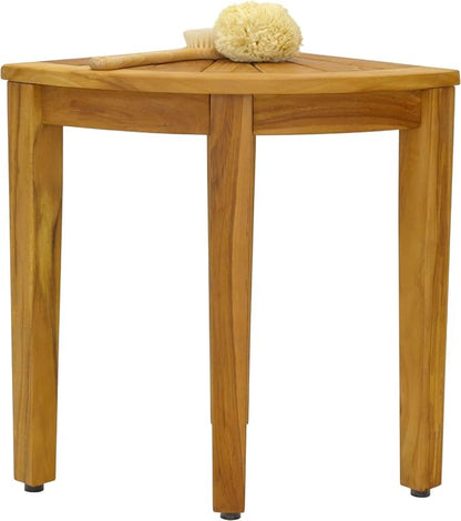 AquaTeak 15.5" Kai Corner Teak Shower Bench - Shower Stool with Elevated Height for Bathroom - Durable Water Resistant Shower Chair - Shaving Foot Rest - Indoor & Outdoor Use