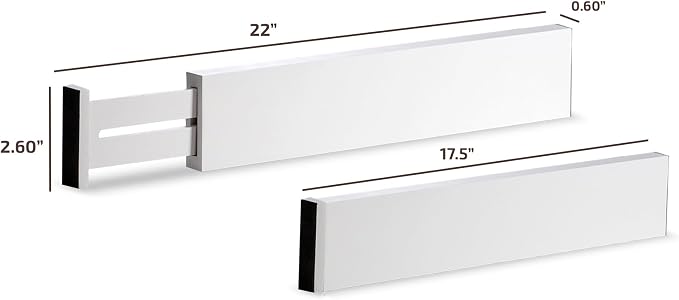 6-Pack Drawer Dividers - 2.6 Inches High, Adjustable 16 to 22 Inches Bamboo Drawer Organizer, Large Expandable Separator for Clothes, Dresser, Bedroom, Bathroom, Baby, Office, Kitchen Utensils, White