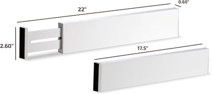 6-Pack Drawer Dividers - 2.6 Inches High, Adjustable 16 to 22 Inches Bamboo Drawer Organizer, Large Expandable Separator for Clothes, Dresser, Bedroom, Bathroom, Baby, Office, Kitchen Utensils, White