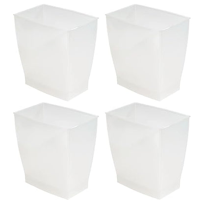 iDesign Small Plastic Bathroom Trash Can, Slim Rectangle Garbage Bin for Bedroom, Office, Dorm, 4-Pack, Frost