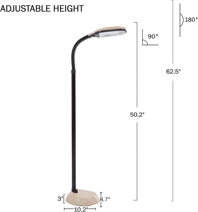 Bedford Home Floor Lamp - Full Spectrum Natural Sunlight Lamp with Bendable Neck - Reading, Craft, and Esthetician Light (Light Woodgrain)