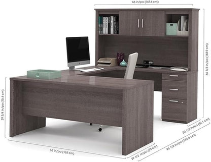 Atlin Designs Modern Wood U Shape Computer Desk with Hutch in Bark Gray