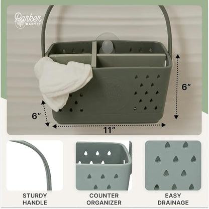 Parker Baby Bath Caddy | BPA Free & Food Grade Shower Caddy Organizer for Toys & Supplies | Quick-Dry, Sturdy & Perfect Size Shower Basket w/Handle in Neutral Colors