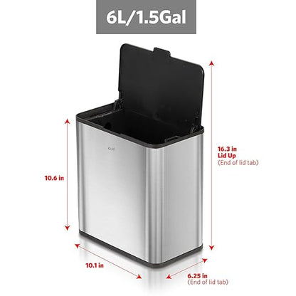 Glad Roomate Stainless Steel Under Counter Waste Bin with Clorox Odor Protection | Space Saving Dual Lid Small Trash Can for Kitchen Cabinet, Bathroom or Office, 1.5 Gallon (6L)