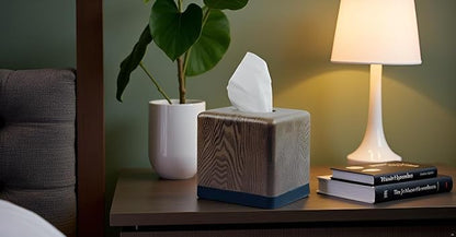 Hymmah Wooden Texture Square Tissue Box Cover Cube Tissue Holder Unique Design Klenex Box Dispenser for Bathroom Vanity Counter Tops Also Great for Bedrooms and Living Rooms