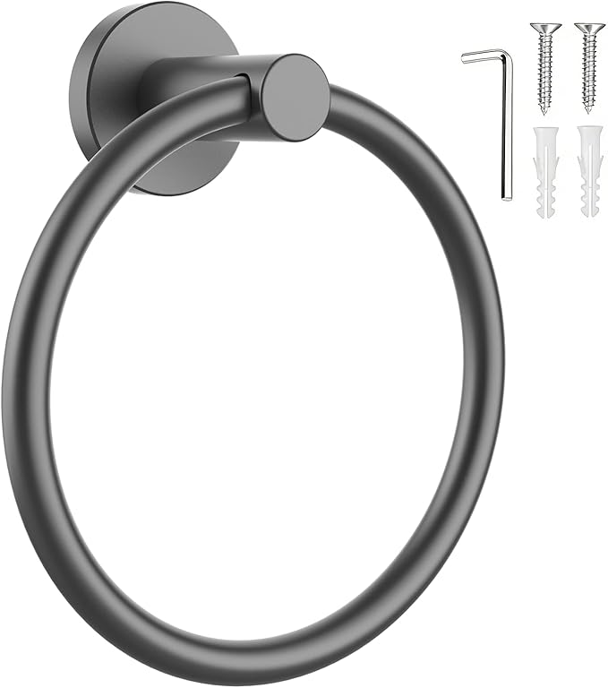 SetSail Towel Holder for Bathroom Wall Mounted Screw-in Towel Ring Stainless Steel Hand Towel Holder Heavy Duty Towel Hanger for Bathrooms, Grey