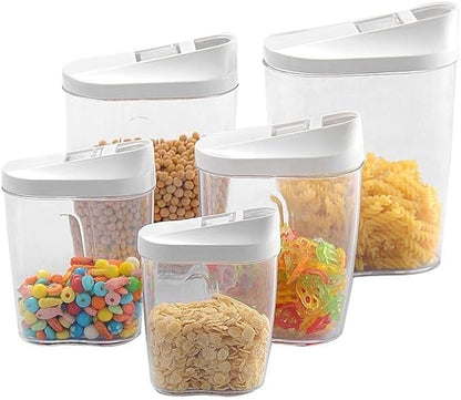 BPA-Free Plastic Sealing Canister Set (5-Piece) for Grains, Snacks, Nuts, Coffee - Clear Kitchen Storage Containers