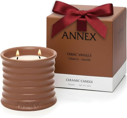 Annex Tobacco, Vanilla & Amber Luxury Scented Candle - Handmade Ceramic Jar - 50hr Clean Burn, Non-Toxic Soy Wax - Aesthetic Home Decor Winter Gift for Men & Women - Oud & Sandalwood