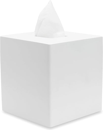 Yew Design Matte White Square Tissue Box Cover, Decorative Tissue Box Dispenser for Bathroom, Parlors, Office, Bedroom Dresser, Vanity Countertop, Nightstand, Car, and Desk