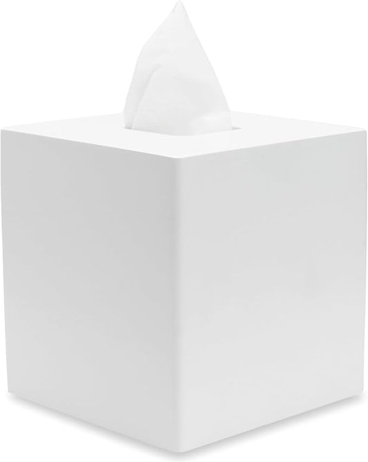 Yew Design Matte White Square Tissue Box Cover, Decorative Tissue Box Dispenser for Bathroom, Parlors, Office, Bedroom Dresser, Vanity Countertop, Nightstand, Car, and Desk