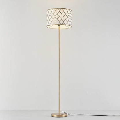 GLOBE Electric 65787 Kinsley 65" Floor Lamp, Matte Brass, Metal Mesh Over Cotton Shade
