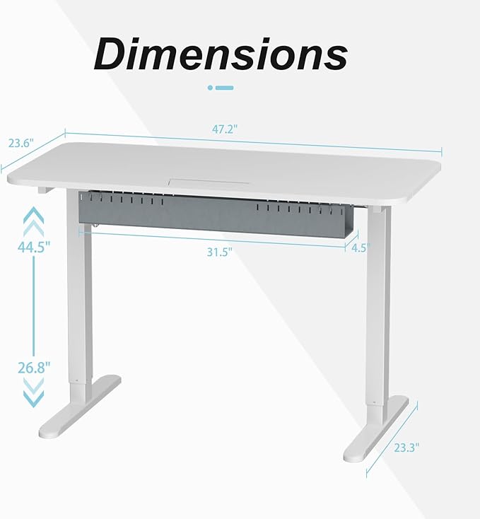 Electric Standing Desk with Cable Management Tray,48x24 Inch Adjustable Height Sit Stand Desk,with Memory Presets & Anti-Collision Computer Desk,for Office,Home,White Top&White Frame