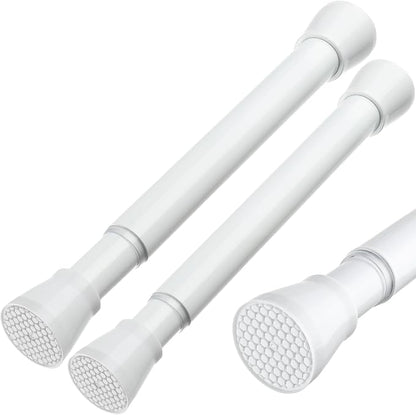 MEXAU 2 Pack White Tension Rod 16 To 26 Inch Spring Tension Rod Adjustable Spring Curtain Rods No Drilling Short Curtain Rod Extendable Small Spring Tension Rod for Closet Cupboard Bars Refrigerator