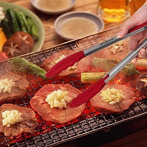 Hot Target Set of 3 (7, 9, 12 inches) Kitchen Tongs for Cooking - Heavy Duty & Non-Stick with Stainless Steel - Kitchen Tongs with Silicone Tips - Heat Resistant Long Food Tongs for Grilling BBQ - Red