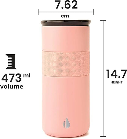 Elemental Artisan Insulated Tumbler, Triple Wall Coffee Travel Mug, Reusable Stainless Steel Coffee Tumbler with Ceramic Lid, Thermal Coffee Cups for Hot (6 Hrs) & Cold (18 Hrs), 16oz - Rose Pink