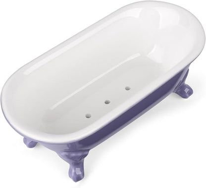 6.5" Ceramic Mini Decorative Clawfoot Bathtub Bar Soap Dish, Kitchen Sponge Holder and Shower Tray for Bathroom, 1 Pack(Jubilee)