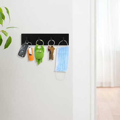Picowe Key Holder for Wall Decorative, Adhesive Stainless Steel Key Hooks, Key Hanger Key Organizer for Wall, Towel Hook Coat Hanger for Entryway Hallway Kitchen(Four Rows,Black 1PCS)