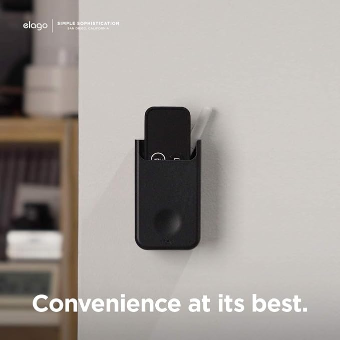 elago Universal Remote Holder Mount Compatible with Apple TV Remote and All Other Remote Controls - Adhesive Tape or Screw Mounting Options, Available Wired Charging [Medium] [Black]
