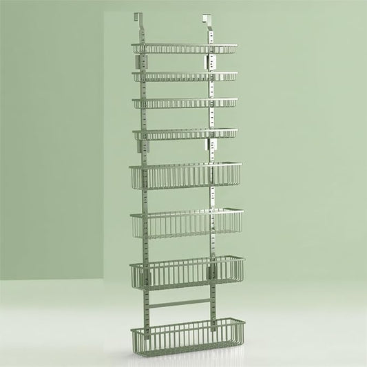 Moforoco Sage Green Over The Door Pantry Organizer, Pantry Door Organizer Shelves, Kitchen Organizers and Storage, Hanging Basket Wall Spice Rack Seasoning Shelves