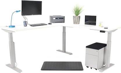 Lift It Electric L-Shape Standing Desk - 72"x30" + 48"x24" Return, Dual Motor Sit Stand Desk, Height Adjustable 28.5"-46.75", Memory Presets, USB Charging, White Top Silver Frame