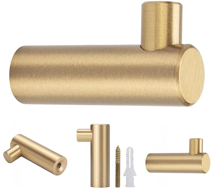 YANGQIHOME Pack of 4, Gold Brass Decorative Wall Hooks Towel Hook, Coat Hook Hangers Wall Mounted (L-Shaped)