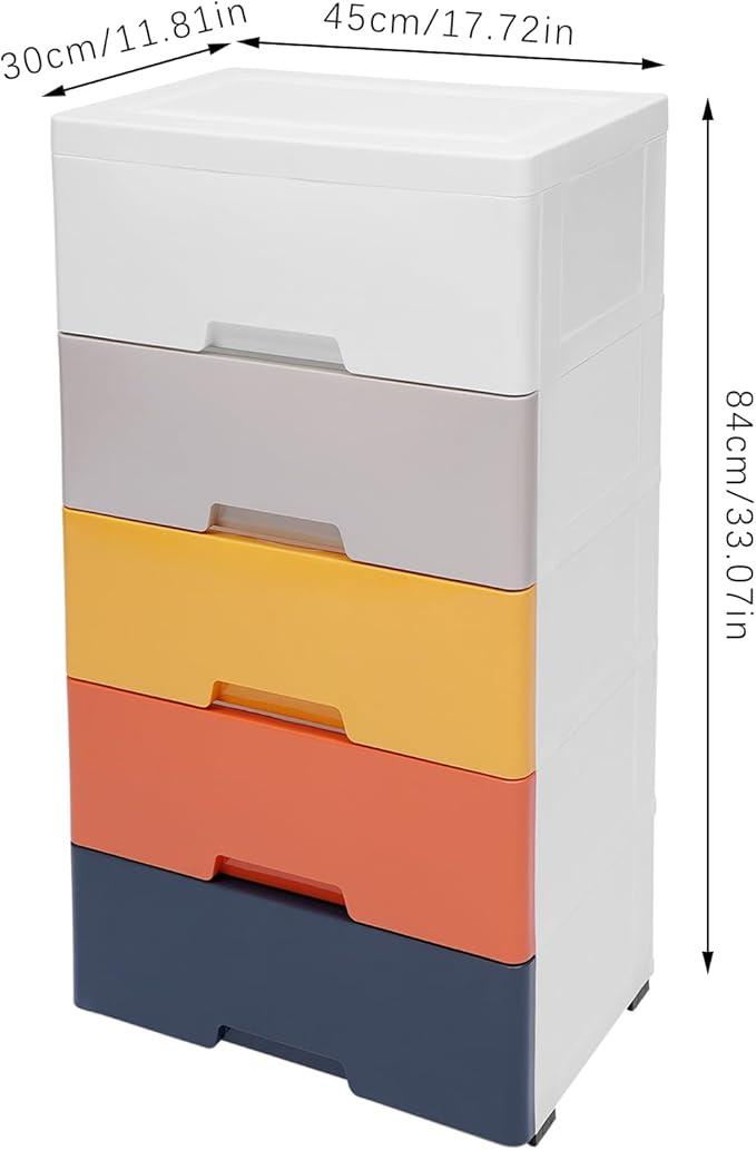 Plastic Dresser for Bedroom with 5 Drawers,Stackable Vertical Storage Tower, Small Dresser Chest of Drawers, Mobile Drawer Storage Cabinet with Wheels for Hallway Entryway,Bedroom Furniture (Coloured)